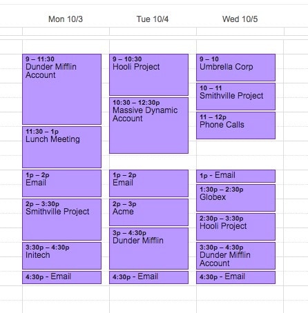 projects scheduled on calendar for email productivity