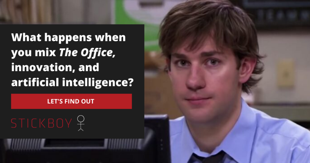 What happens when you mix The Office, innovation, and artificial intelligence? - Jim from the office looking into the camera